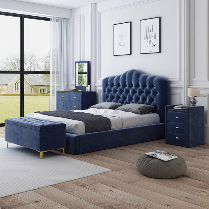 Royal Velvet Blue Bed Frame Queen - DLB Furniture