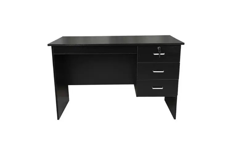 Black office desk with three drawers and lock, modern home office furniture
