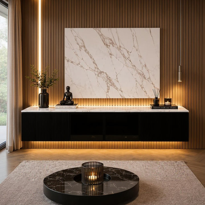 Marbella Luxe 2m Wall-Mounted TV Unit Black