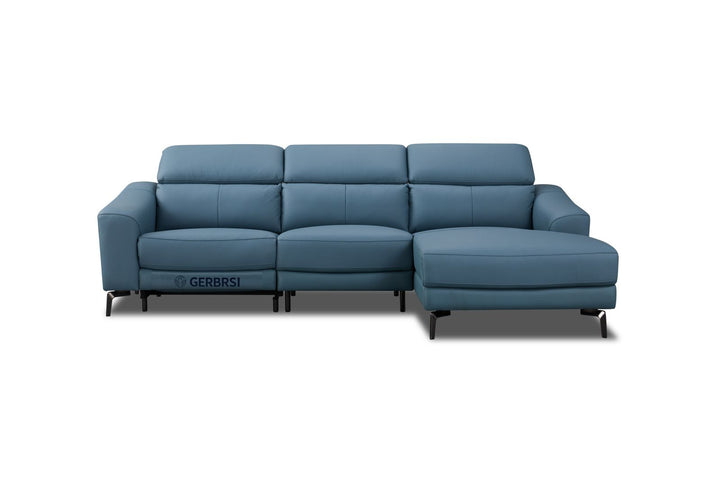 Modern blue sectional sofa with right chaise, sleek design and metal legs, home furniture