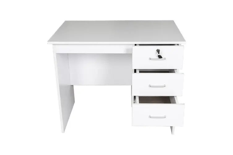 White modern desk with three drawers, ideal for home office or study space