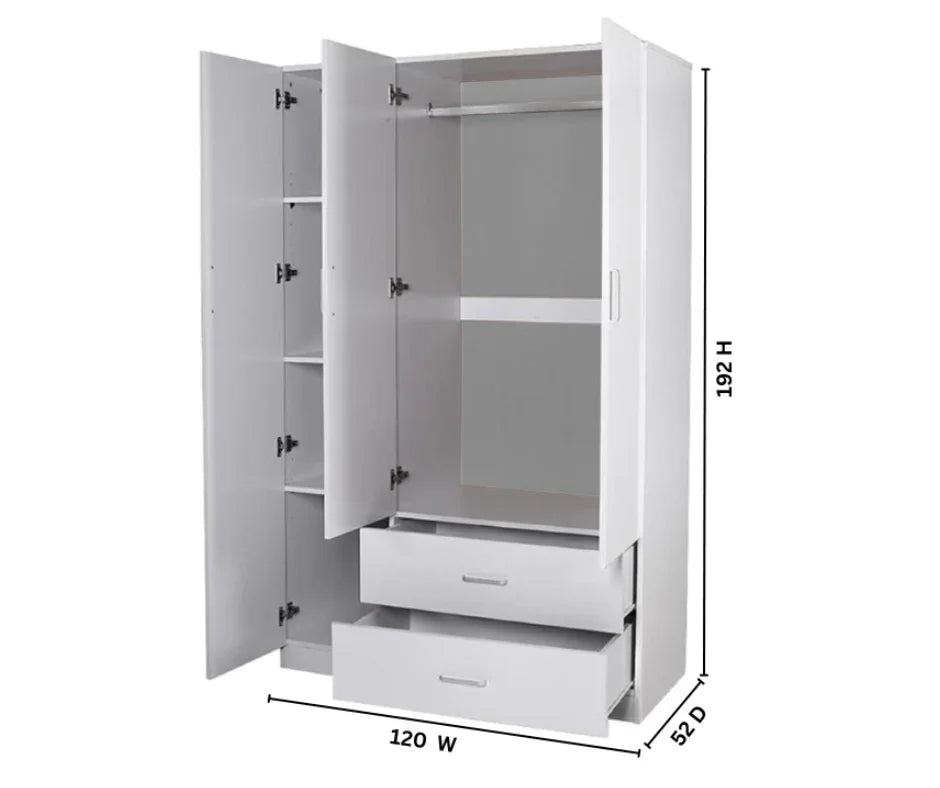 Beli 3 Door White Wardrobes with 2 drawers - DLB Furniture