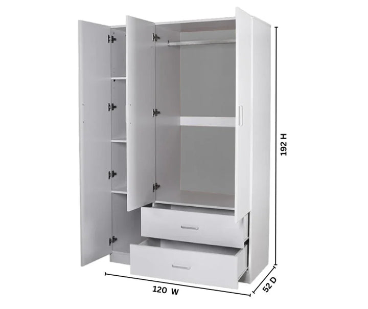Beli 3 Door White Wardrobes with 2 drawers - DLB Furniture