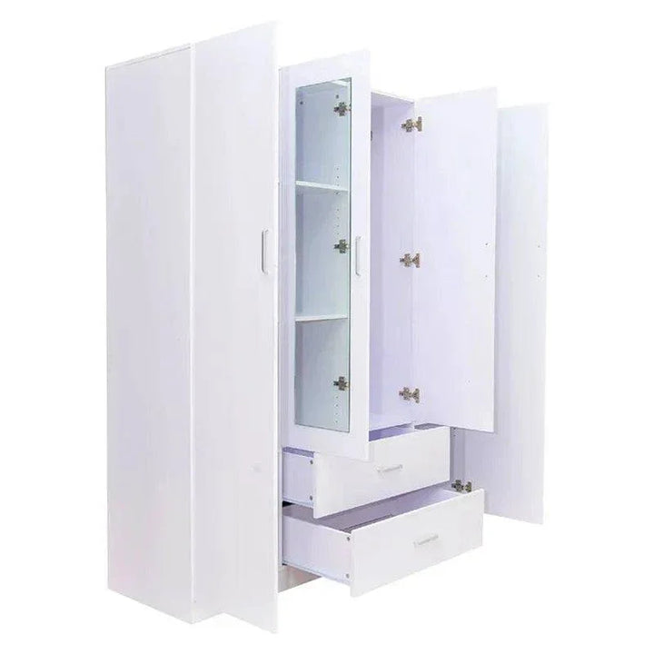 Beli 4 Door Wardrobe With Mirror and White Drawers - DLB Furniture