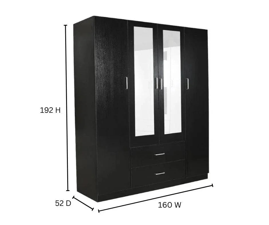 Beli 4 Door Black Wardrobe - DLB Furniture