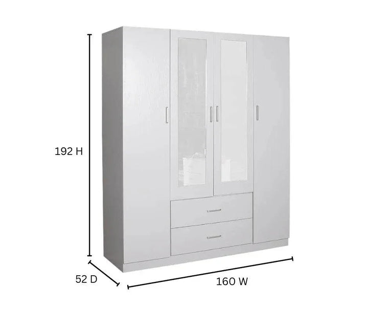 Beli 4 Door Wardrobe With Mirror and White Drawers - DLB Furniture