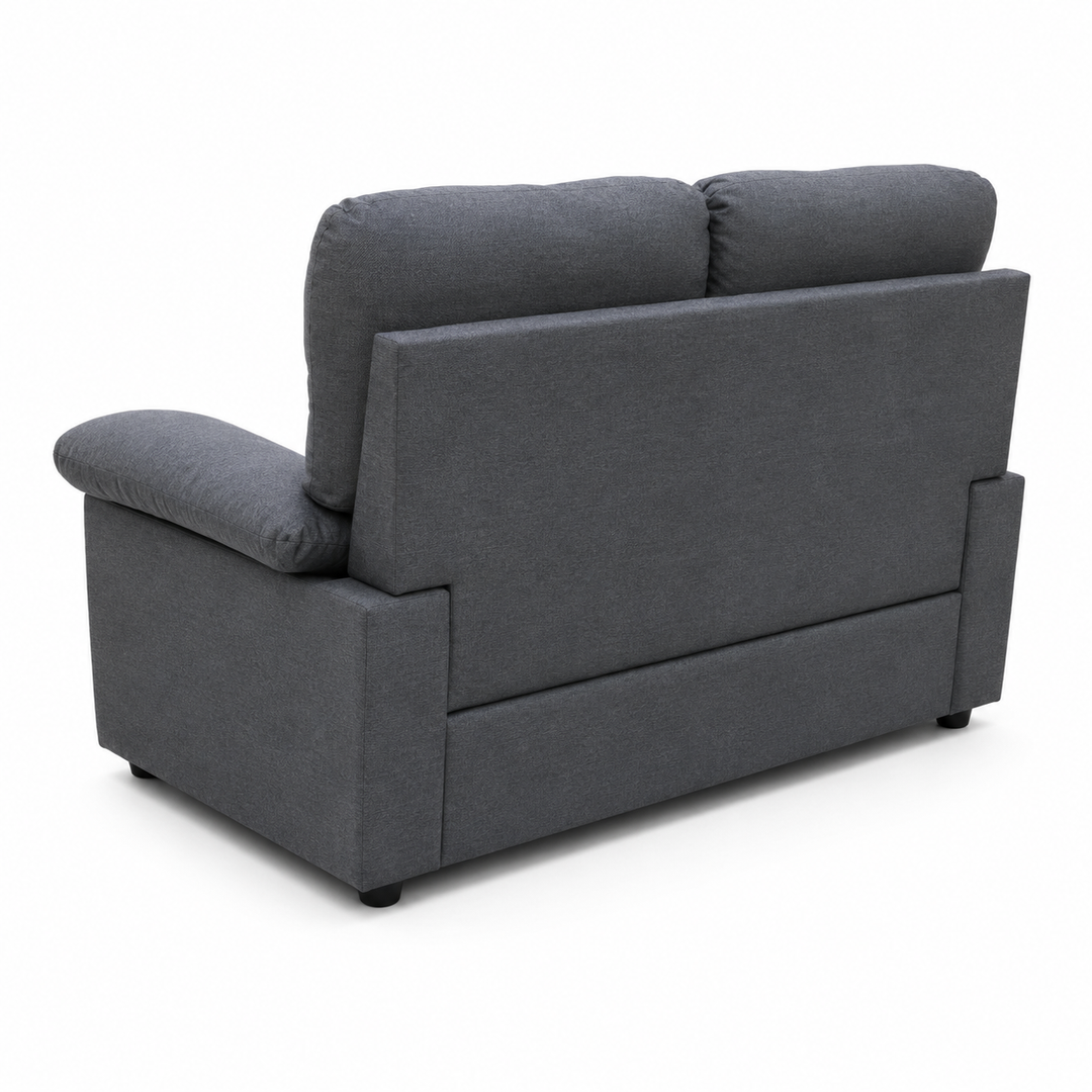 Gray fabric loveseat sofa with plush cushions and modern design for living room furniture
