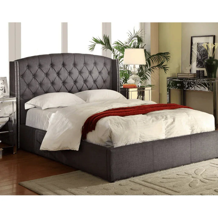 Summit Fabric King Bed Frame With Wings Charcoal - DLB Furniture