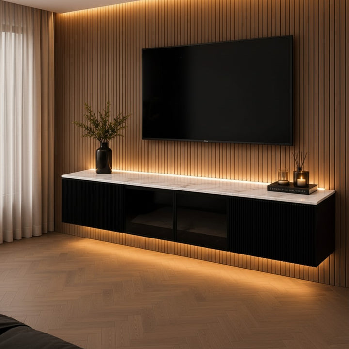 Marbella Luxe 2m Wall-Mounted TV Unit Black