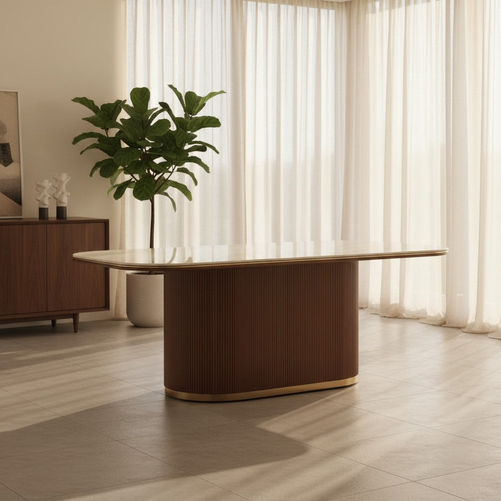 Arcadia Luxury dining table with base storage Brown