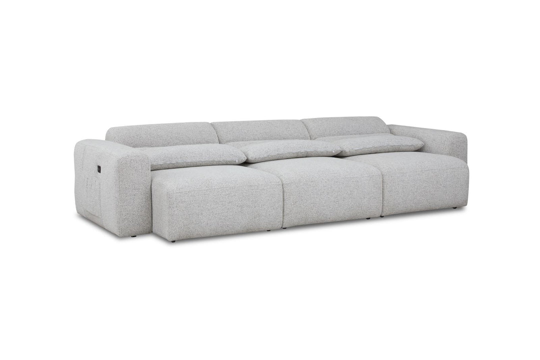 Modern light gray sectional sofa with adjustable headrests and wide armrests
