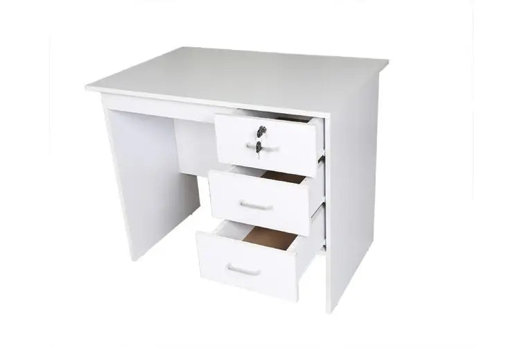 White modern desk with three drawers, ideal for home office or study space