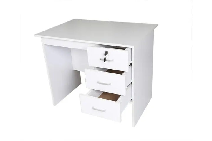 White modern desk with three drawers, ideal for home office or study space