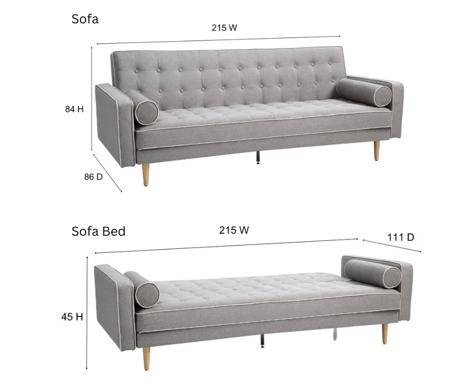 White Pipping Sofia 3 Seater Sofa Bed Grey - DLB Furniture