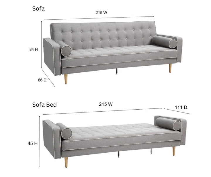 White Pipping Sofia 3 Seater Sofa Bed Grey - DLB Furniture