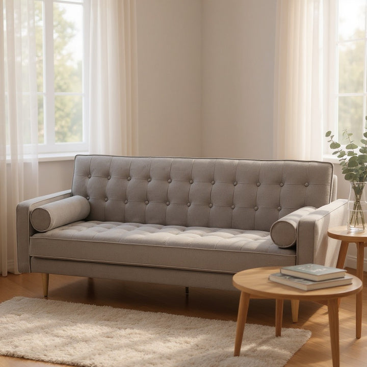 White Pipping Sofia 3 Seater Sofa Bed Grey