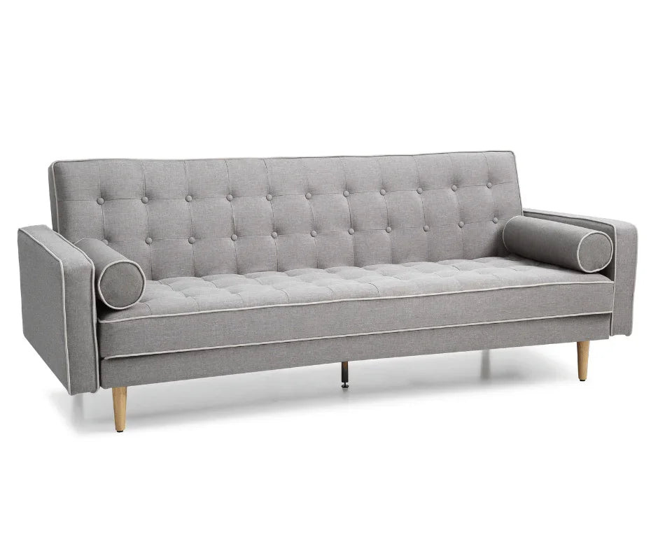 White Pipping Sofia 3 Seater Sofa Bed Grey - DLB Furniture