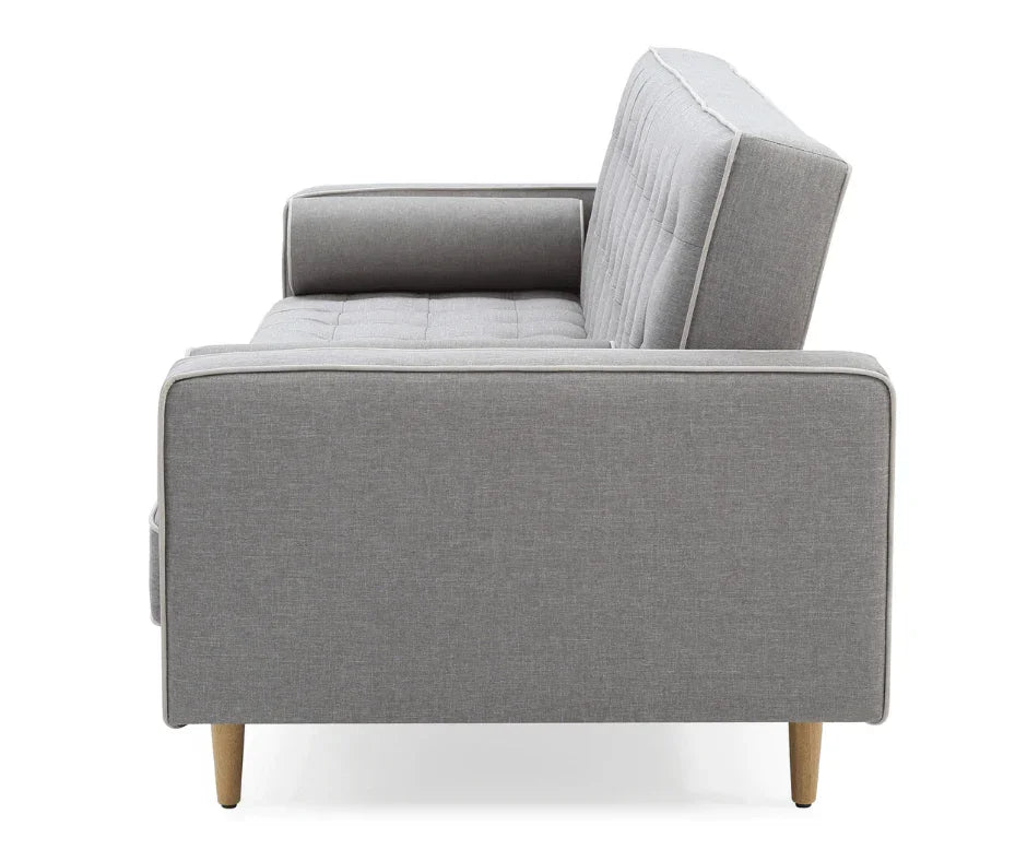 White Pipping Sofia 3 Seater Sofa Bed Grey - DLB Furniture