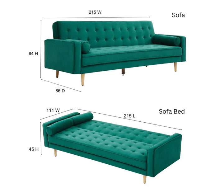 Velvet Green Sofia Sofa Bed 3 Seater - DLB Furniture