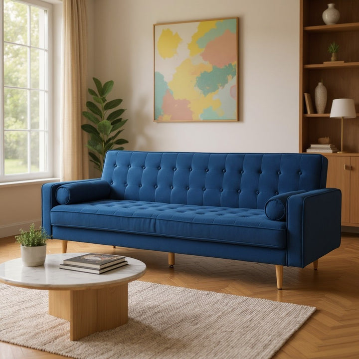 Velvet Blue Sofia Sofa Bed 3 Seater