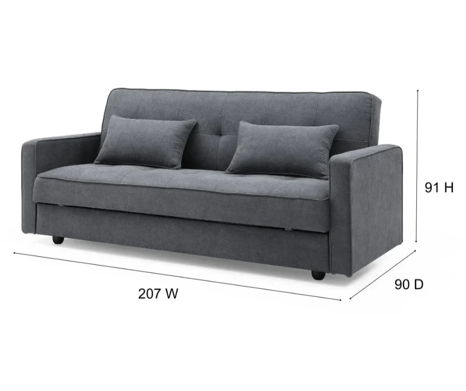 Junny 3 Seater Sofa Bed with Extra Middle Storage - Dark Grey - DLB Furniture