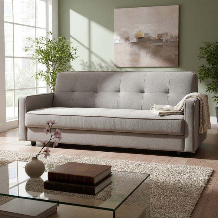 Junny 3-Seater Sofa Bed with Middle Storage – Grey