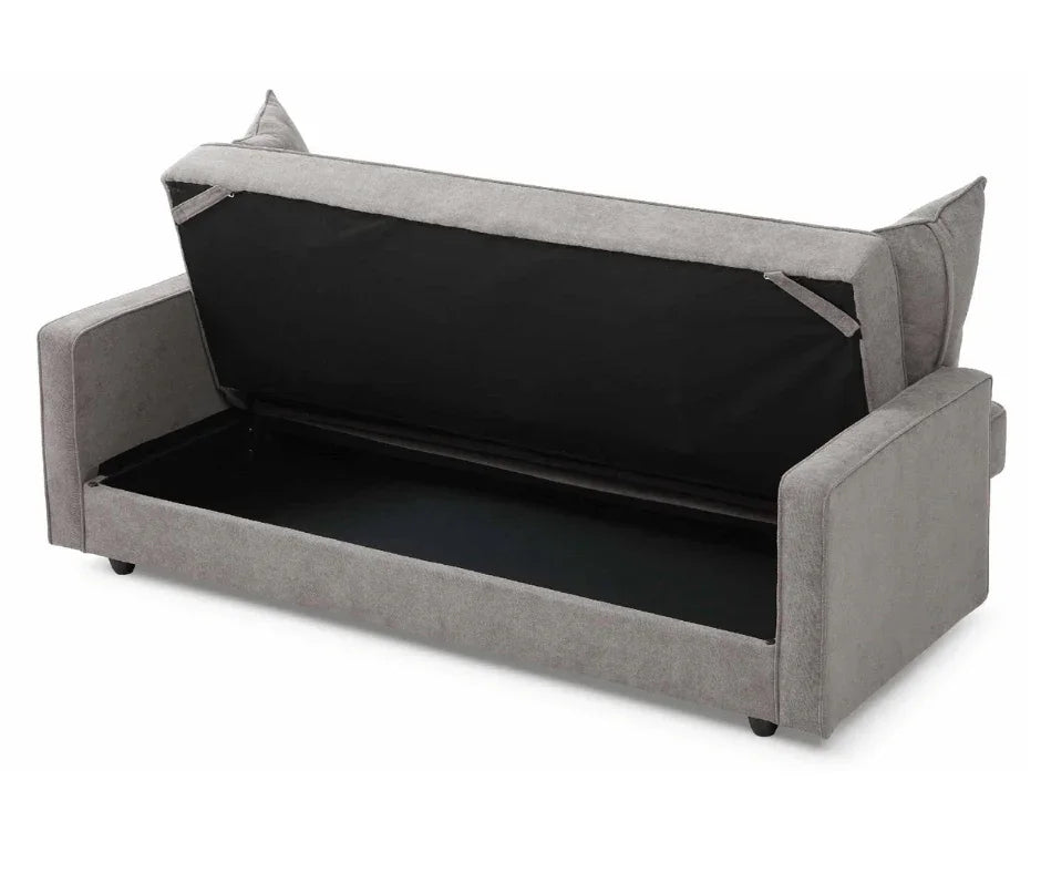 Junny 3-Seater Sofa Bed with Middle Storage – Grey - DLB Furniture