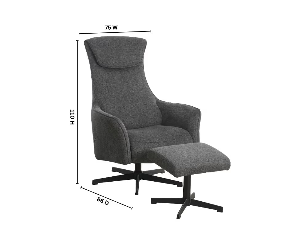 Arlo Comfort Recliner with Footstool -Gery