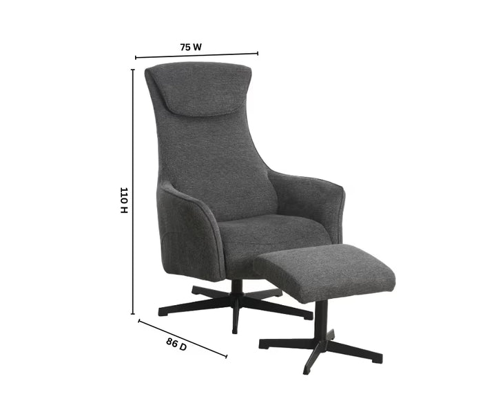 Arlo Comfort Recliner with Footstool -Gery