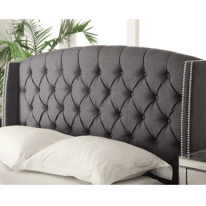 Summit Fabric King Bed Frame With Wings Charcoal - DLB Furniture