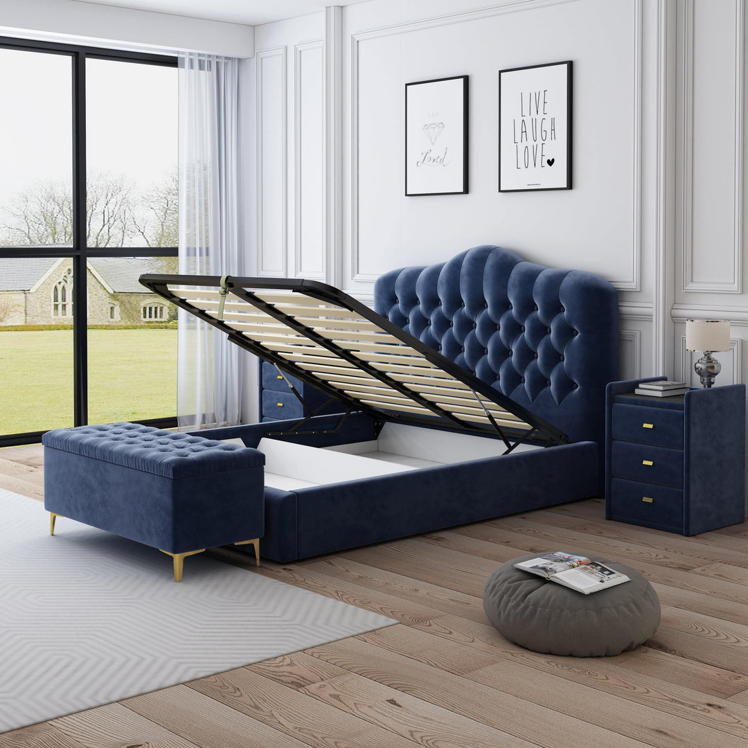 Royal Blue Velvet Bed Frame King - DLB Furniture