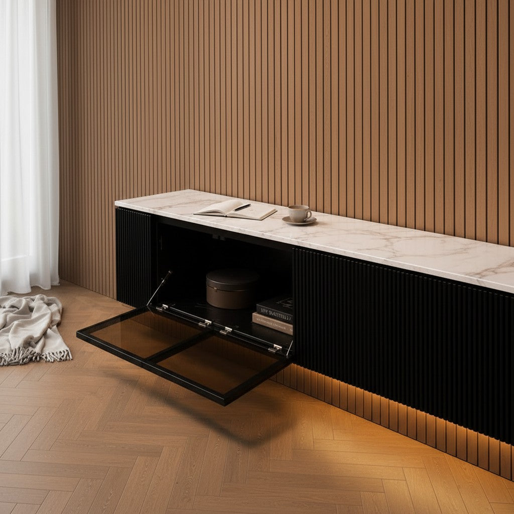 Marbella Luxe 2m Wall-Mounted TV Unit Black