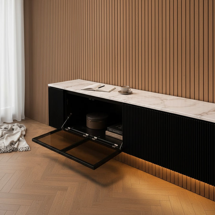 Marbella Luxe 2m Wall-Mounted TV Unit Black