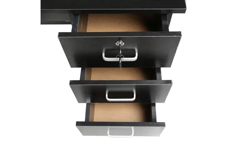 Black 3-drawer storage unit with silver handles, ideal for bedroom or office furniture