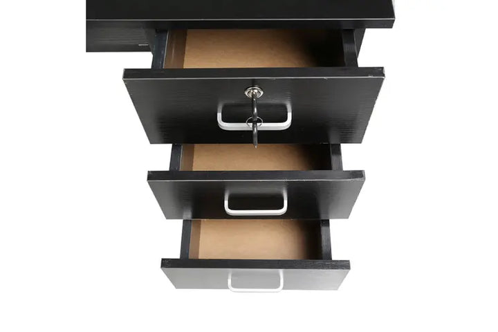 Black 3-drawer storage unit with silver handles, ideal for bedroom or office furniture