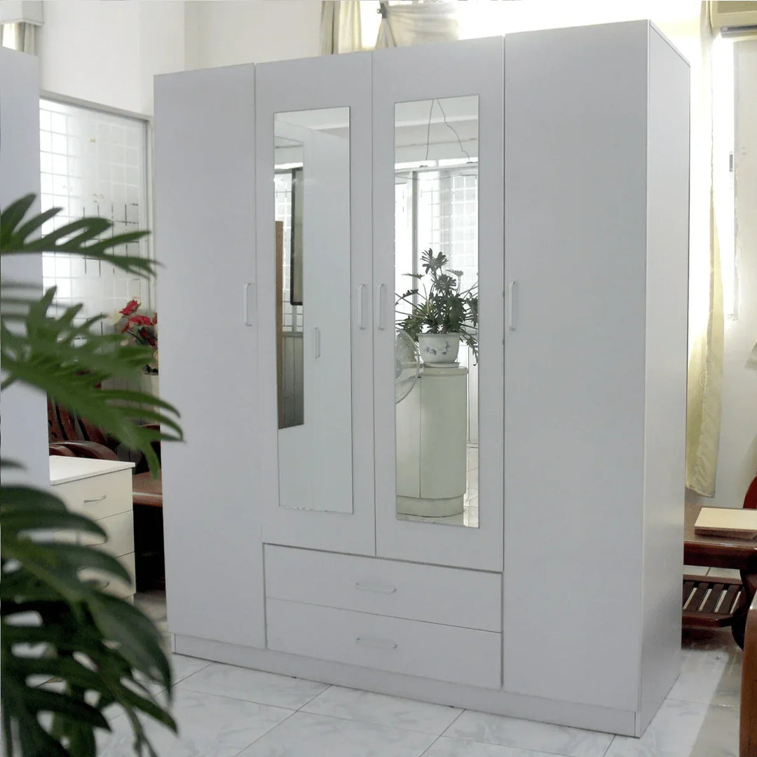 Beli 4 Door Wardrobe With Mirror and White Drawers - DLB Furniture