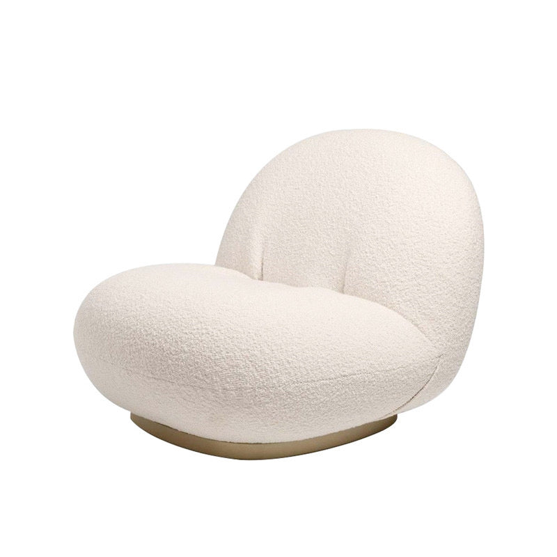 Cream bouclé swivel armchair with gold base, modern lounge chair for living room