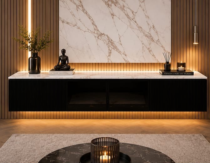 Marbella Luxe 2m Wall-Mounted TV Unit Black