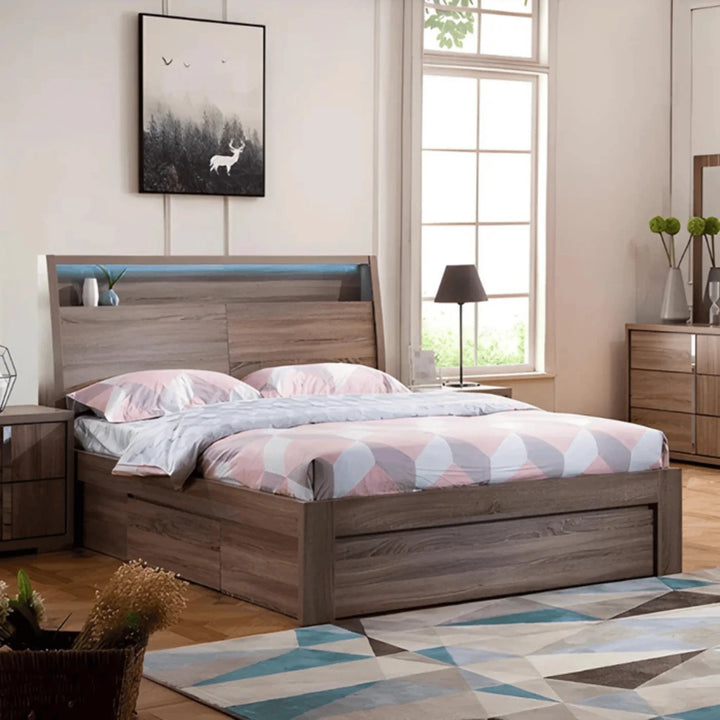 Boston Mocha Oak King Bed Frame - DLB Furniture