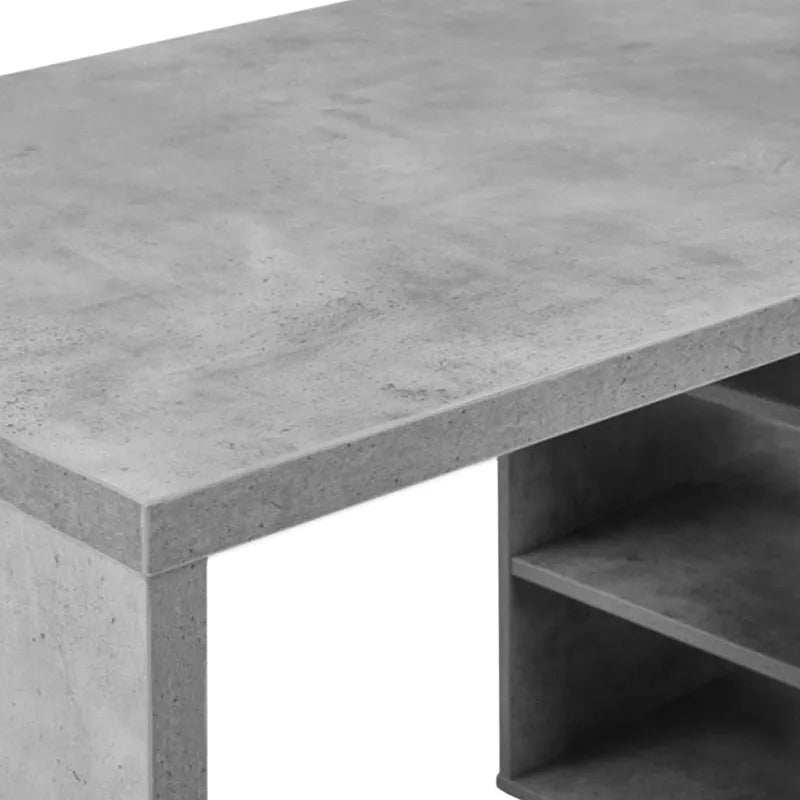 Modern concrete-style TV unit with open shelving, ideal for contemporary living rooms