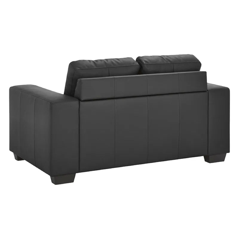 Black leather two-seater sofa with modern design and tufted backrest