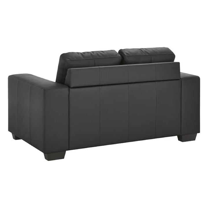 Black leather two-seater sofa with modern design and tufted backrest