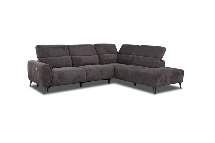 Modern grey sectional fabric sofa with chaise and black legs for living room