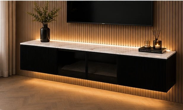 Marbella Luxe 2m Wall-Mounted TV Unit Black