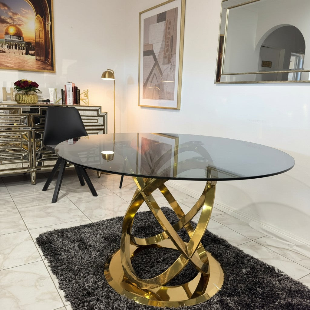 Round glass dining table