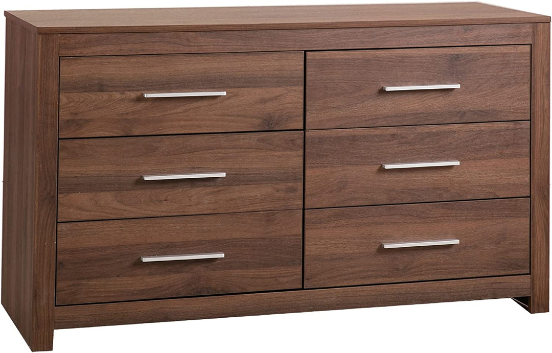 Modern six-drawer wooden dresser with metal handles, bedroom furniture
