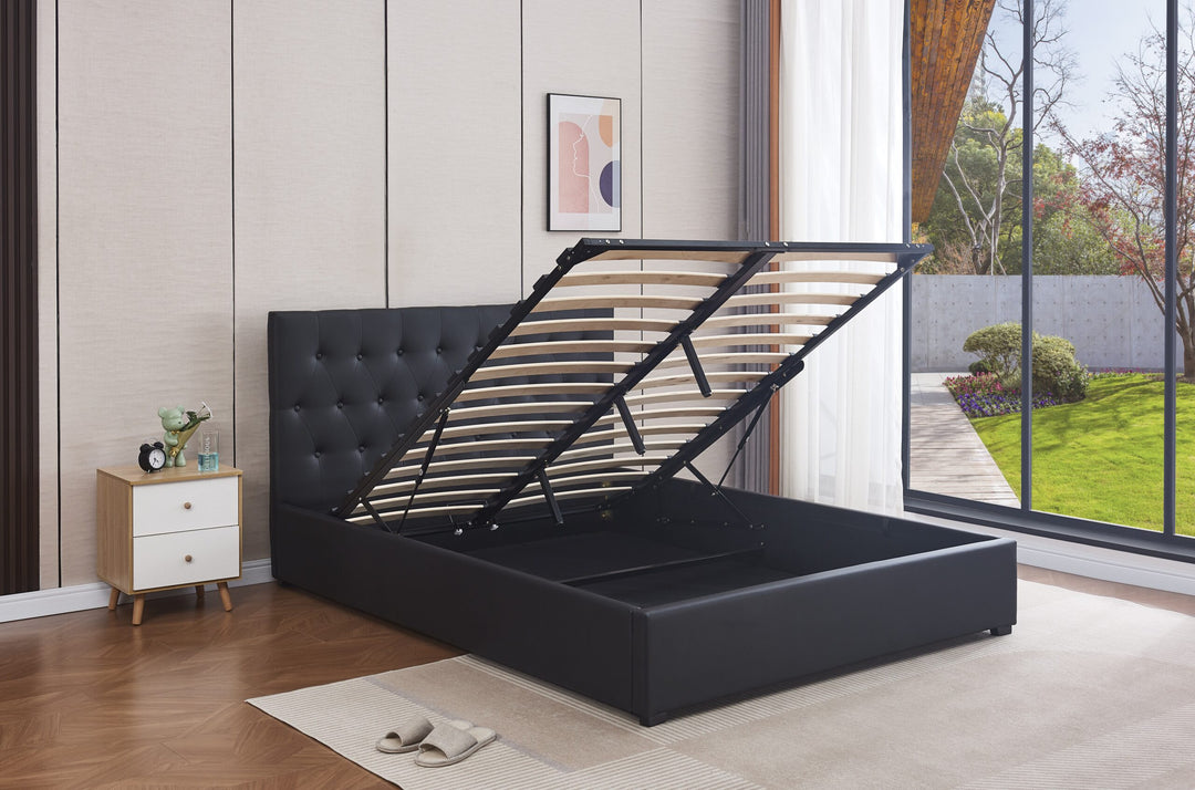 Fewa PU Leather Queen Gas Lift Storage Bed Frame