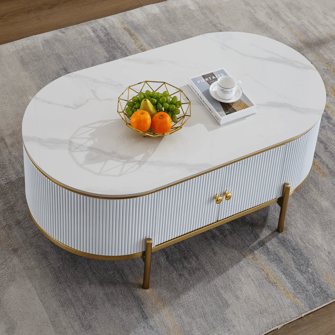 Phoebe Stone Top Oval Coffee Table - DLB Furniture