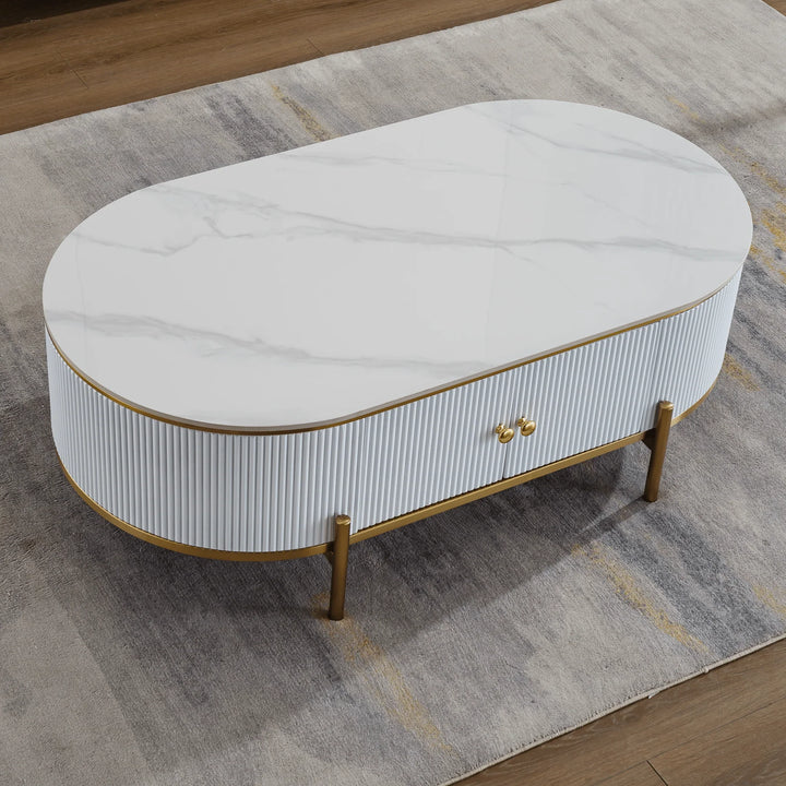 Phoebe Stone Top Oval Coffee Table - DLB Furniture