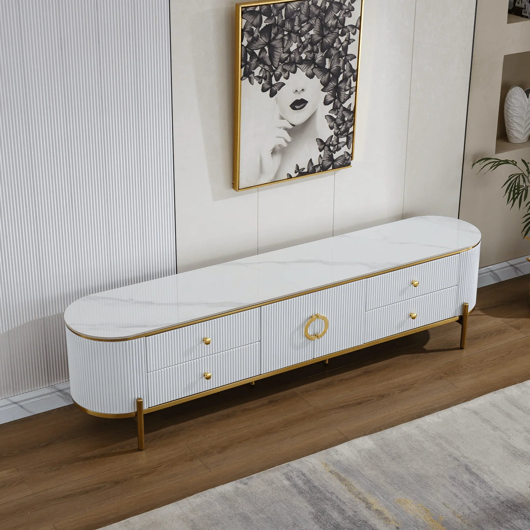 Glossy White Phoebe Sintered Stone Top TV unit 45 cm width - DLB Furniture